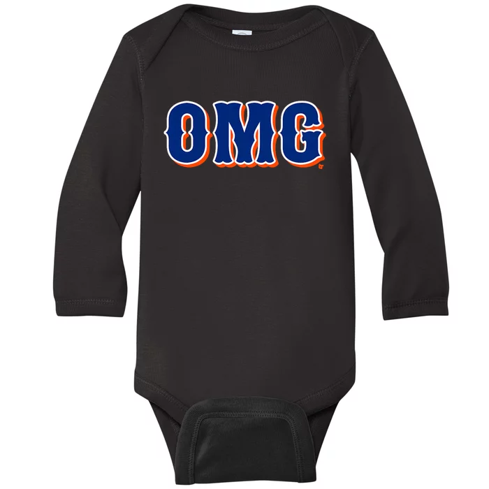 Omg New York Baseball Baby Long Sleeve Bodysuit