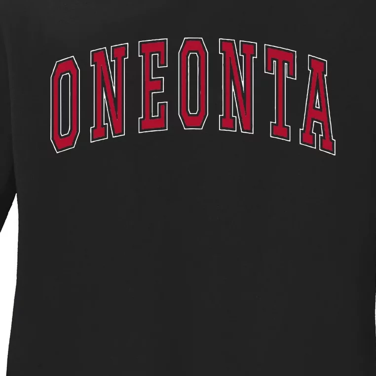 Oneonta New York Souvenir College Style Red Ladies Long Sleeve Shirt