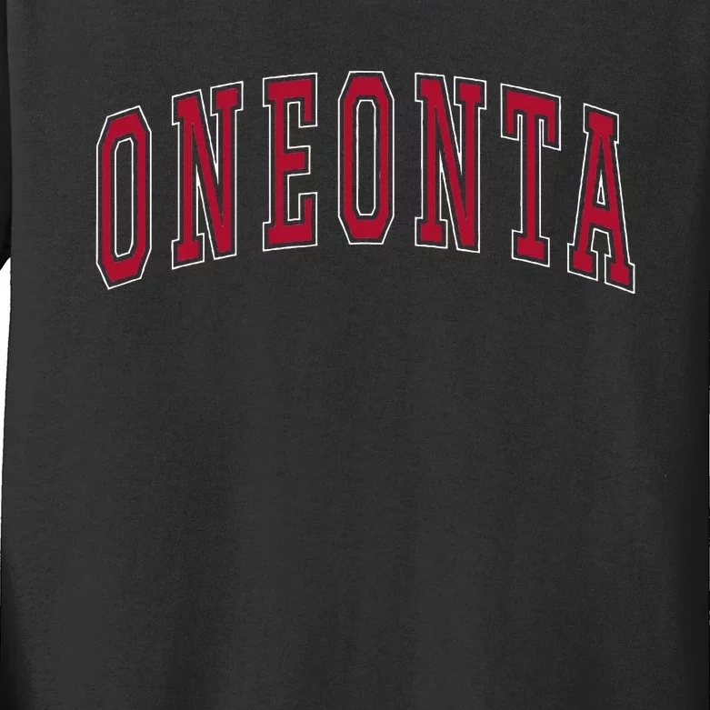 Oneonta New York Souvenir College Style Red Kids Long Sleeve Shirt