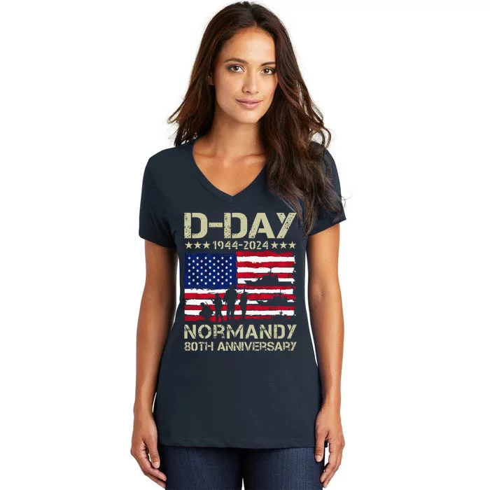 Operation Overlord 1944 Dday 2024 80th Anniversary Normandy Women's V-Neck T-Shirt