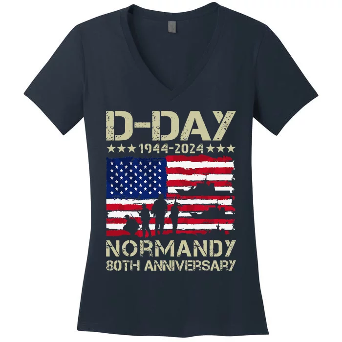 Operation Overlord 1944 Dday 2024 80th Anniversary Normandy Women's V-Neck T-Shirt