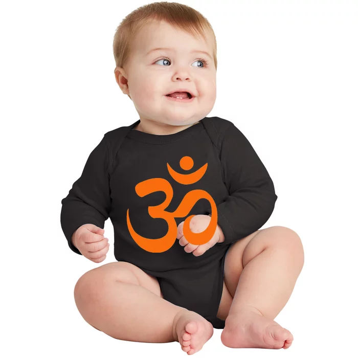 Om Omkar Aum Symbol Orange Graphic Spiritual Yoga Meditation Baby Long Sleeve Bodysuit