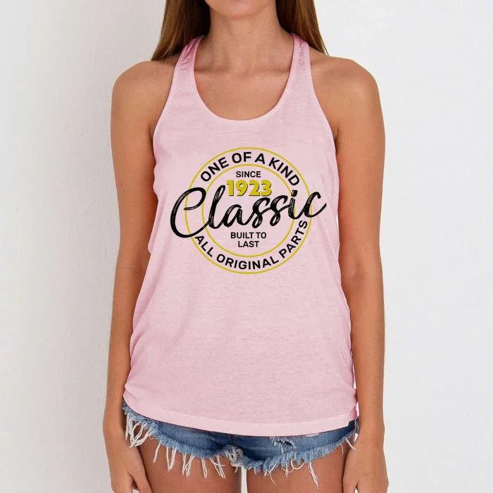 One Of A Kind Since 1923 Classic 100th Birthday Women's Knotted Racerback Tank