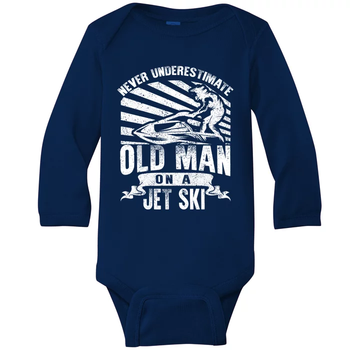 Old On A Jet Ski Grandpa Rider Water Jet Skiing Father Gift Baby Long Sleeve Bodysuit