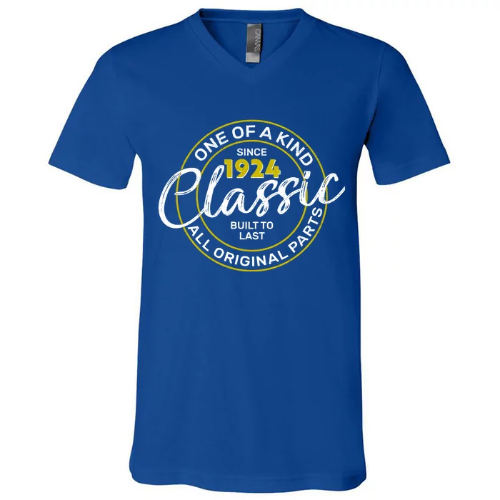 One Of A Kind Since 1924 Classic 100th Birthday V-Neck T-Shirt