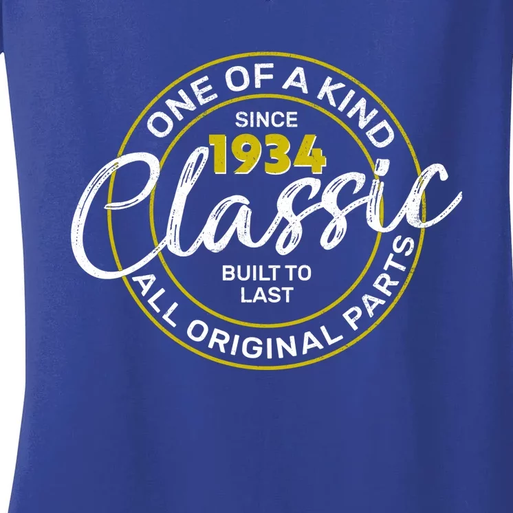 One Of A Kind Since 1934 Classic 90th Birthday Women's V-Neck T-Shirt