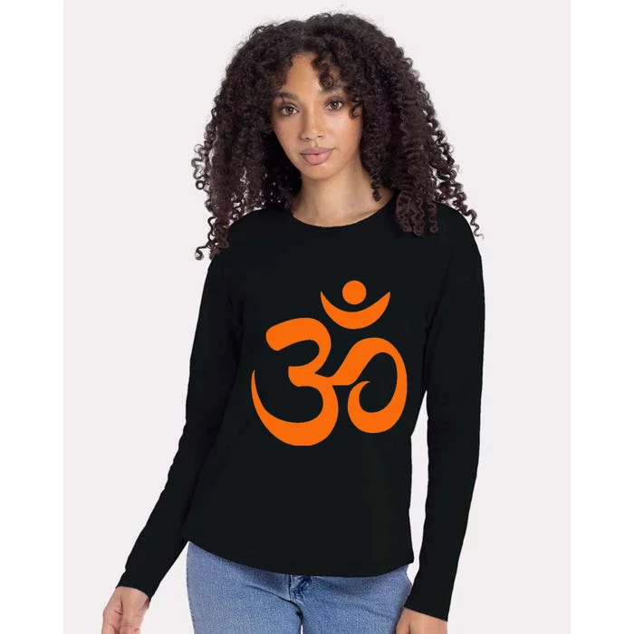 Om Omkar Aum Symbol Orange Graphic Spiritual Yoga Meditation Womens Cotton Relaxed Long Sleeve T-Shirt