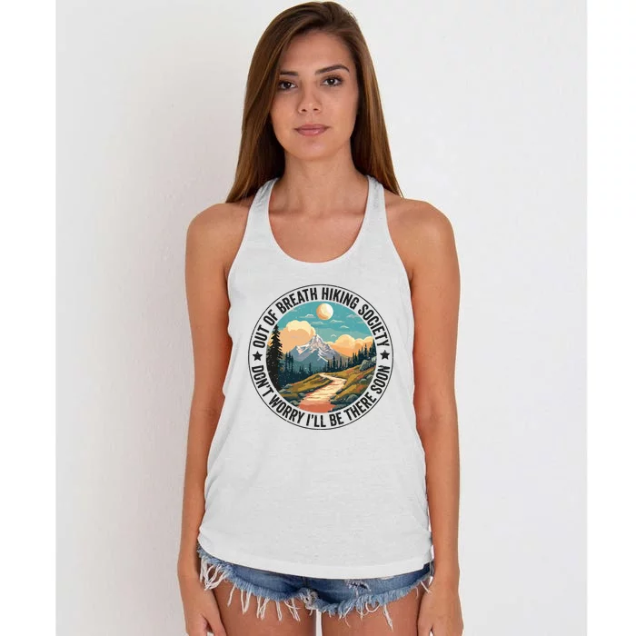 Out Of Breath Hiking Society For Hiker Nature Love Gift Women's Knotted Racerback Tank