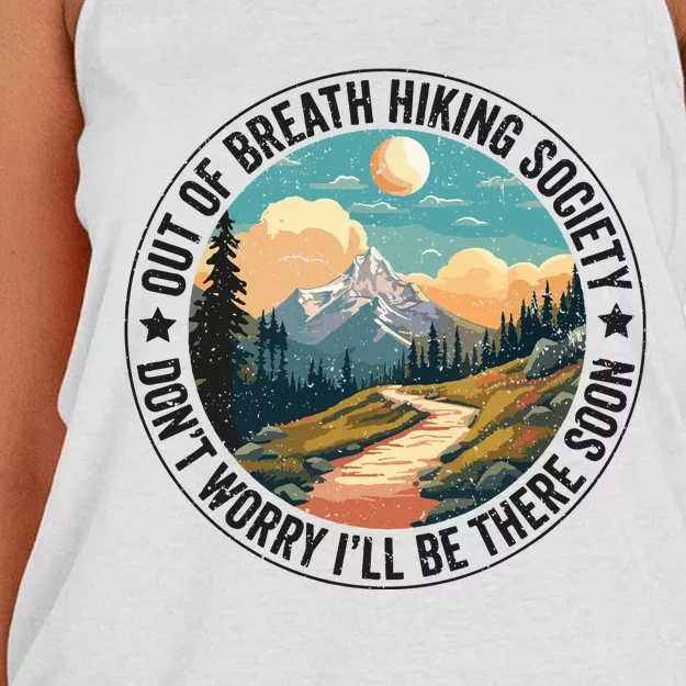 Out Of Breath Hiking Society For Hiker Nature Love Gift Women's Knotted Racerback Tank