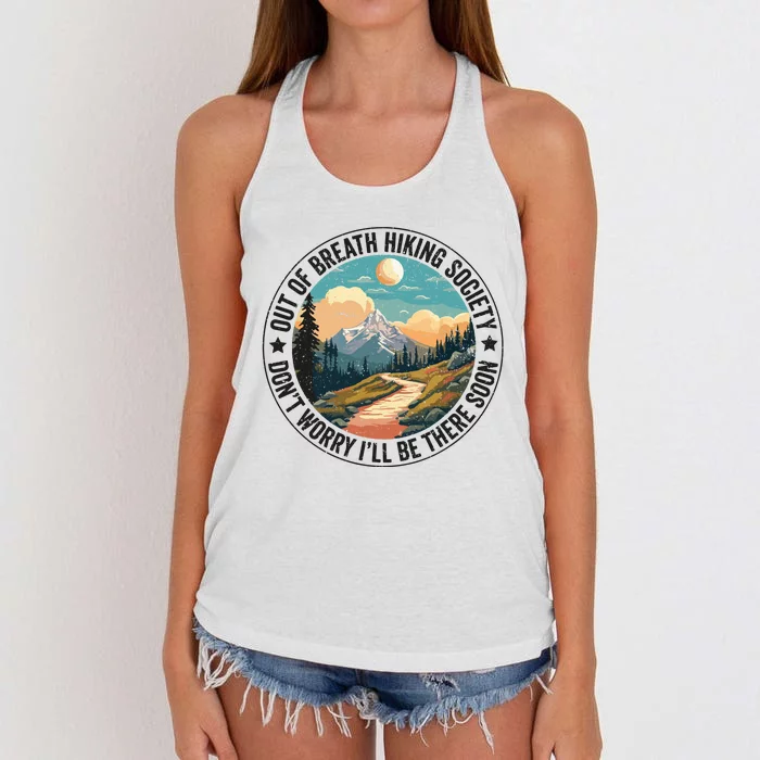 Out Of Breath Hiking Society For Hiker Nature Love Gift Women's Knotted Racerback Tank