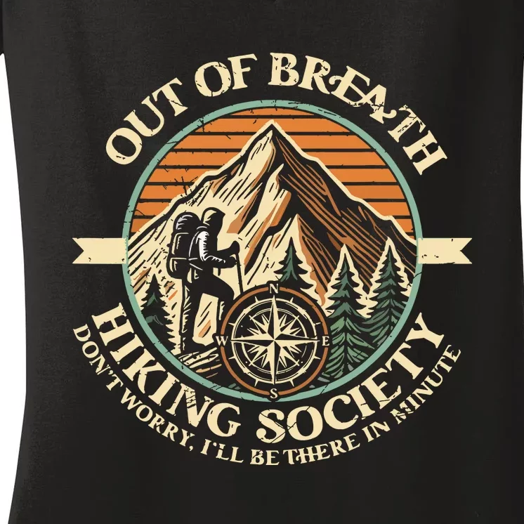 Out Of Breath Hiking Society Funny Mountain Outdoor Hikers Women's V-Neck T-Shirt