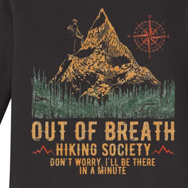 Out Of Breath Hiking Society Funny Mountain Climbing Hiker Baby Long Sleeve Bodysuit