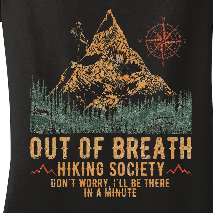 Out Of Breath Hiking Society Funny Mountain Climbing Hiker Women's V-Neck T-Shirt