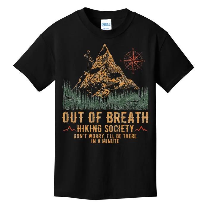 Out Of Breath Hiking Society Funny Mountain Climbing Hiker Kids T-Shirt