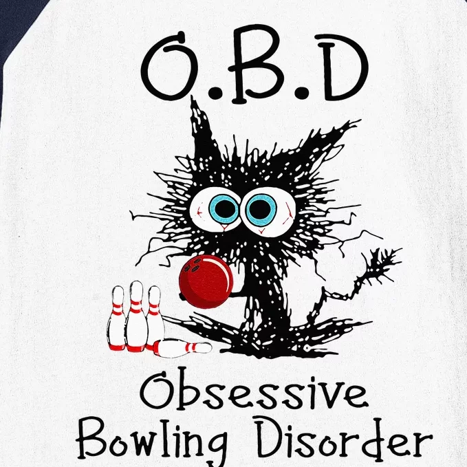 OBD Obsessive Bowling Disorder Funny Black Cat Bowling Baseball Sleeve Shirt