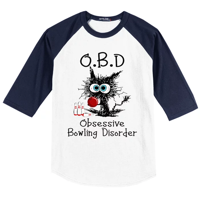 OBD Obsessive Bowling Disorder Funny Black Cat Bowling Baseball Sleeve Shirt