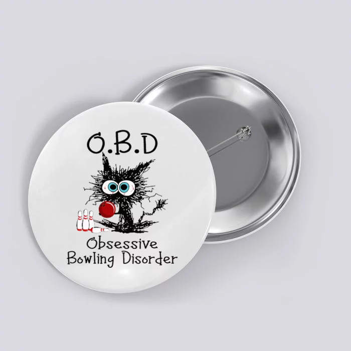 OBD Obsessive Bowling Disorder Funny Black Cat Bowling Button