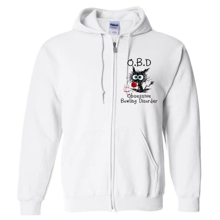 OBD Obsessive Bowling Disorder Funny Black Cat Bowling Full Zip Hoodie