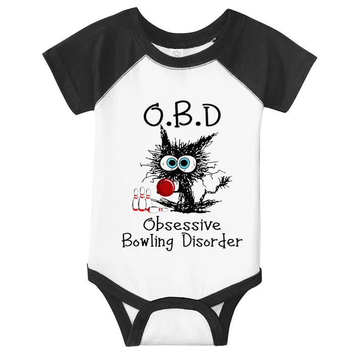 OBD Obsessive Bowling Disorder Funny Black Cat Bowling Infant Baby Jersey Bodysuit