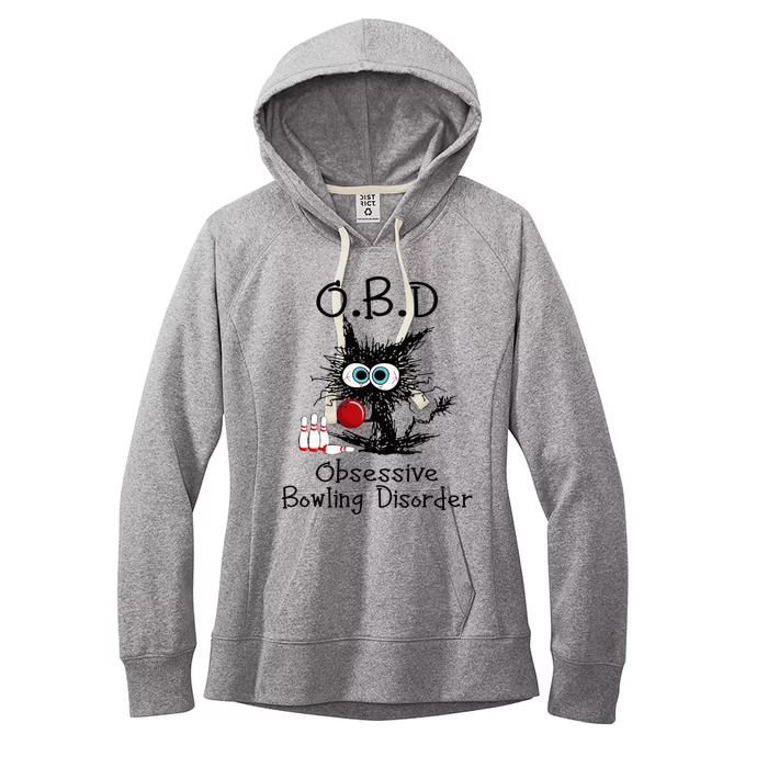 OBD Obsessive Bowling Disorder Funny Black Cat Bowling Women's Fleece Hoodie