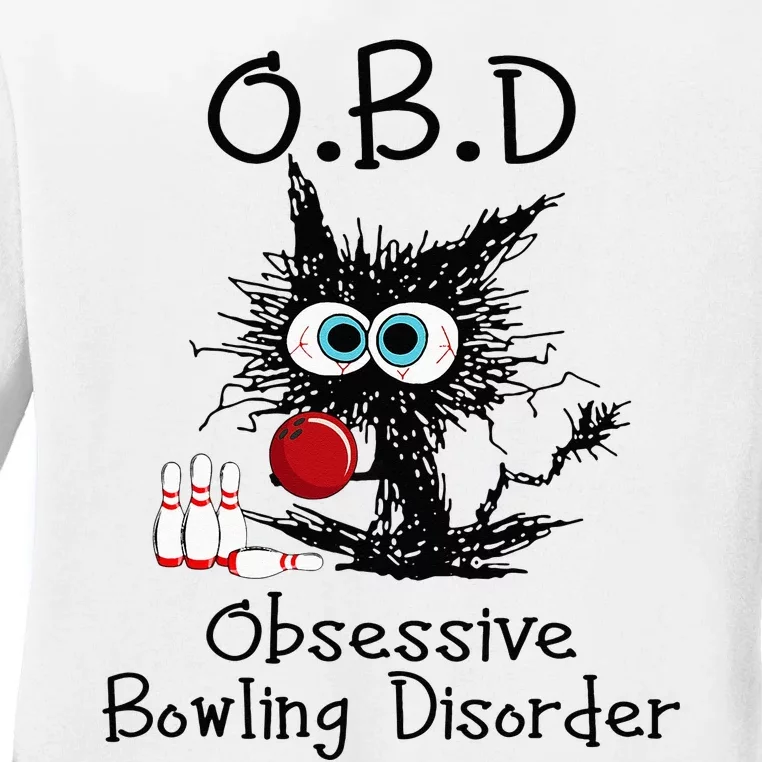 OBD Obsessive Bowling Disorder Funny Black Cat Bowling Ladies Long Sleeve Shirt