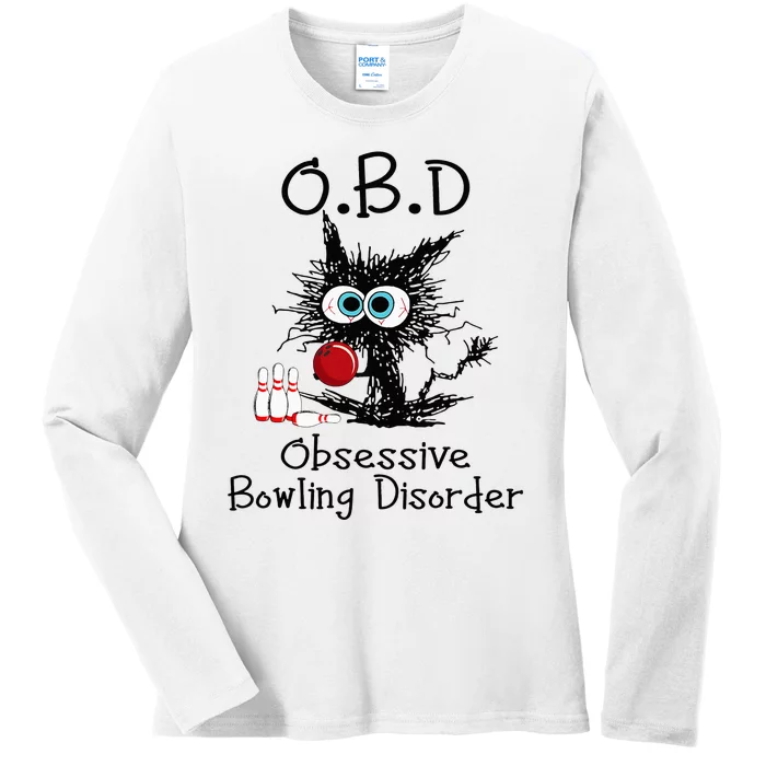 OBD Obsessive Bowling Disorder Funny Black Cat Bowling Ladies Long Sleeve Shirt