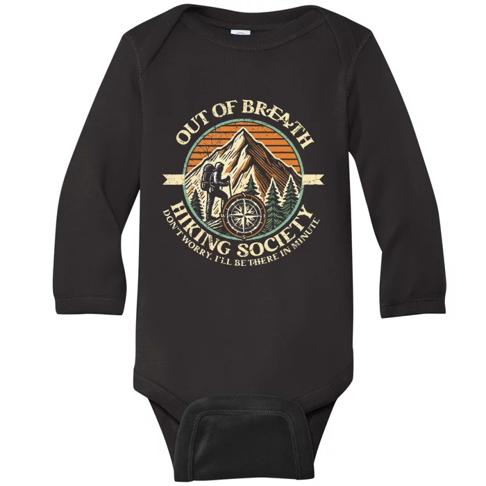 Out Of Breath Hiking Society Funny Mountain Outdoor Hikers Baby Long Sleeve Bodysuit