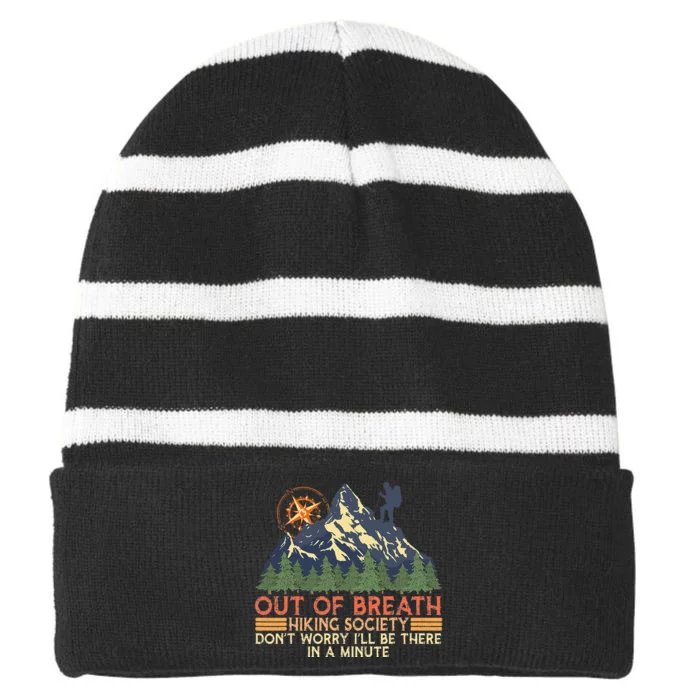 Out of Breath Hiking Society Mountain Hiking Hiker Striped Beanie with Solid Band