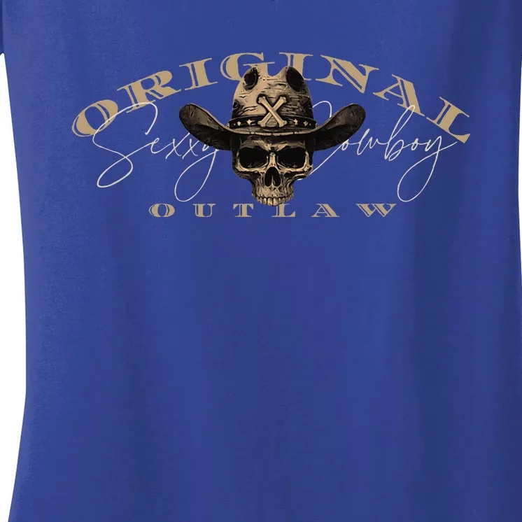 Original Outlaw Cowboy For Country Concert Casual Women's V-Neck T-Shirt