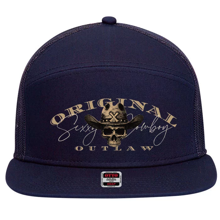 Original Outlaw Cowboy For Country Concert Casual 7 Panel Mesh Trucker Snapback Hat