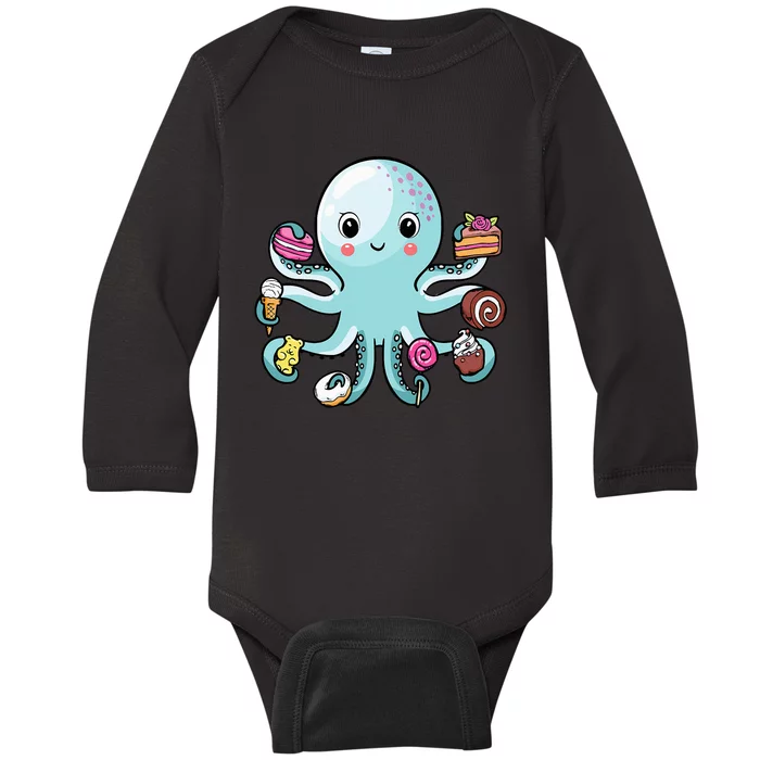 Octopus Octopus Cake Tentacles Marine Animals Children Baby Long Sleeve Bodysuit