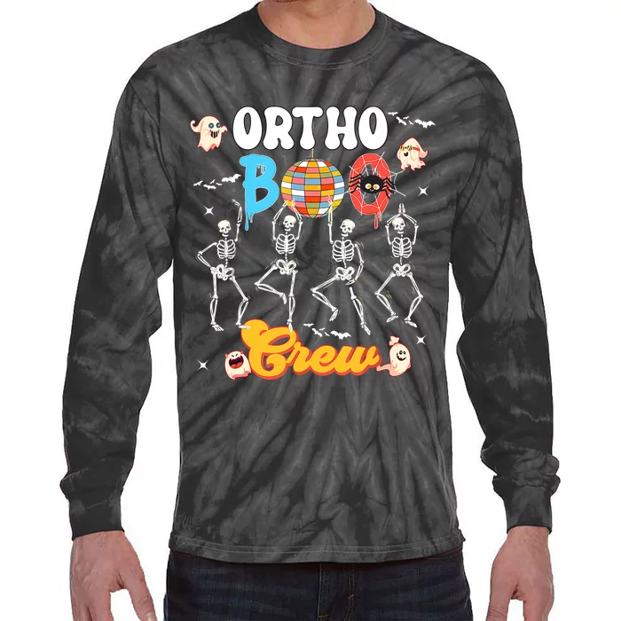 Ortho Orthopedic Halloween Boo Crew Skeleton Dancing Nurse Tie-Dye Long Sleeve Shirt