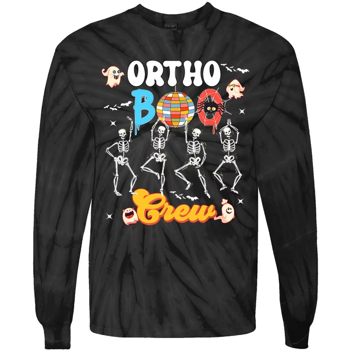 Ortho Orthopedic Halloween Boo Crew Skeleton Dancing Nurse Tie-Dye Long Sleeve Shirt