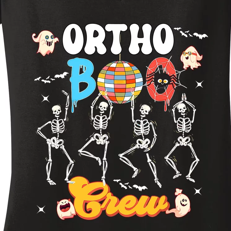 Ortho Orthopedic Halloween Boo Crew Skeleton Dancing Nurse Women's V-Neck T-Shirt