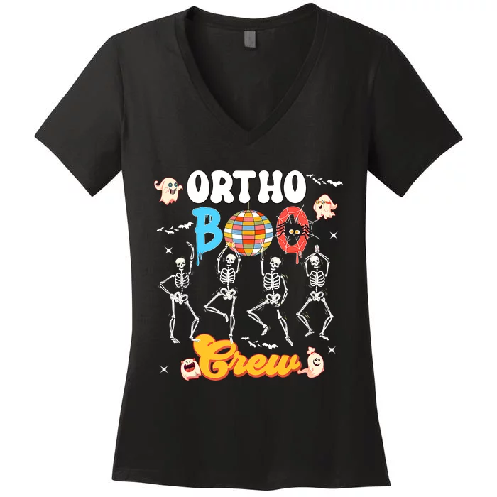 Ortho Orthopedic Halloween Boo Crew Skeleton Dancing Nurse Women's V-Neck T-Shirt