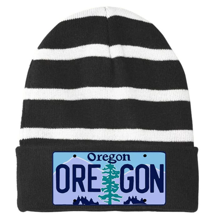 Oregon OR License Plate Classic Striped Beanie with Solid Band