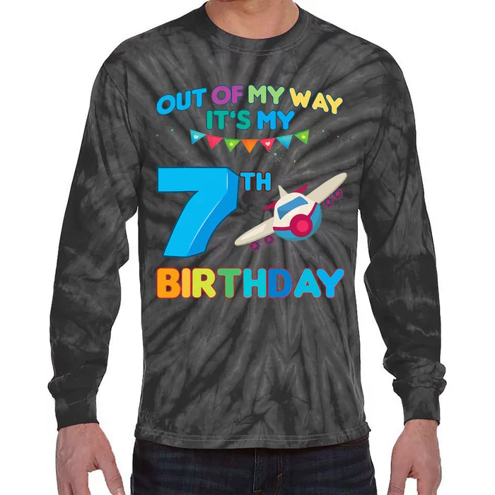 Out of my way it's my 7th birthday aviation airplane Tie-Dye Long Sleeve Shirt