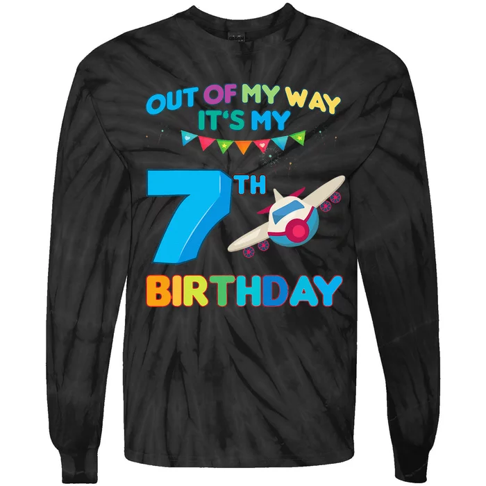 Out of my way it's my 7th birthday aviation airplane Tie-Dye Long Sleeve Shirt