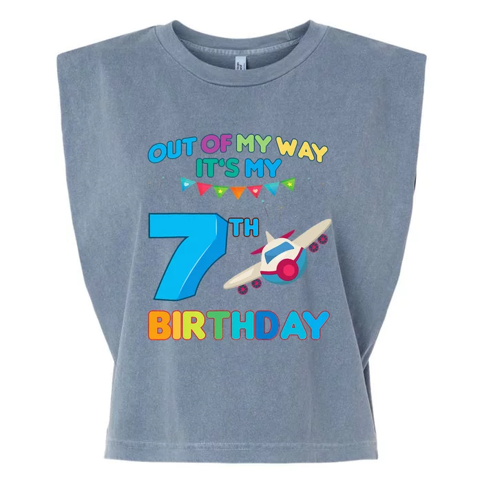 Out of my way it's my 7th birthday aviation airplane Garment-Dyed Women's Muscle Tee