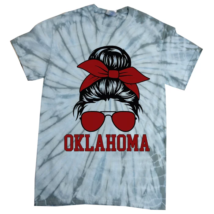 Oklahoma Ok Messy Bun Varsity Sports Tie-Dye T-Shirt