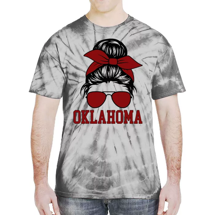 Oklahoma Ok Messy Bun Varsity Sports Tie-Dye T-Shirt