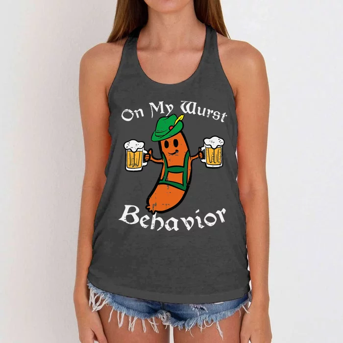 Oktoberfest On My Wurst Behavior Funny German Women's Knotted Racerback Tank