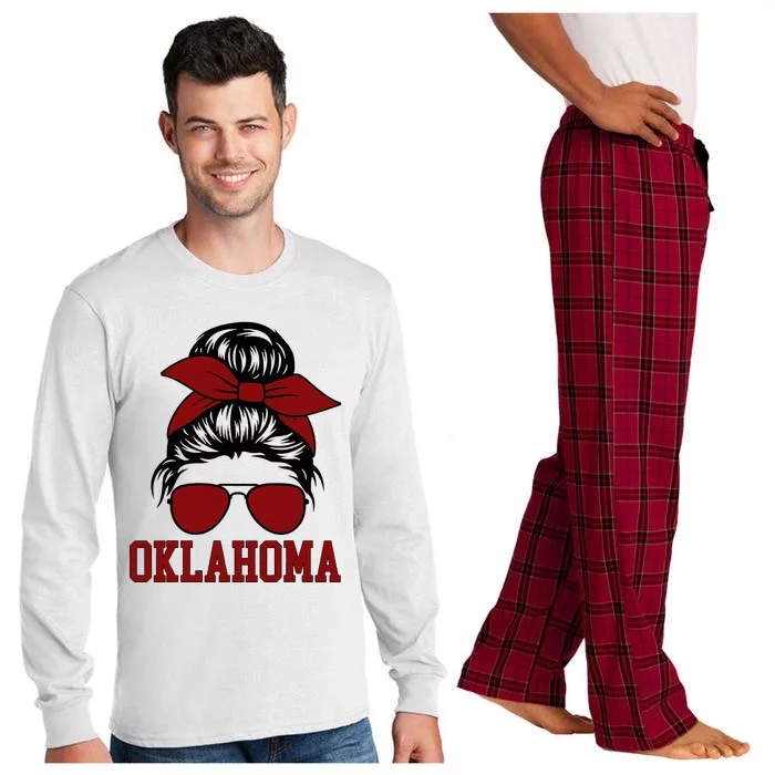 Oklahoma Ok Messy Bun Varsity Sports Long Sleeve Pajama Set