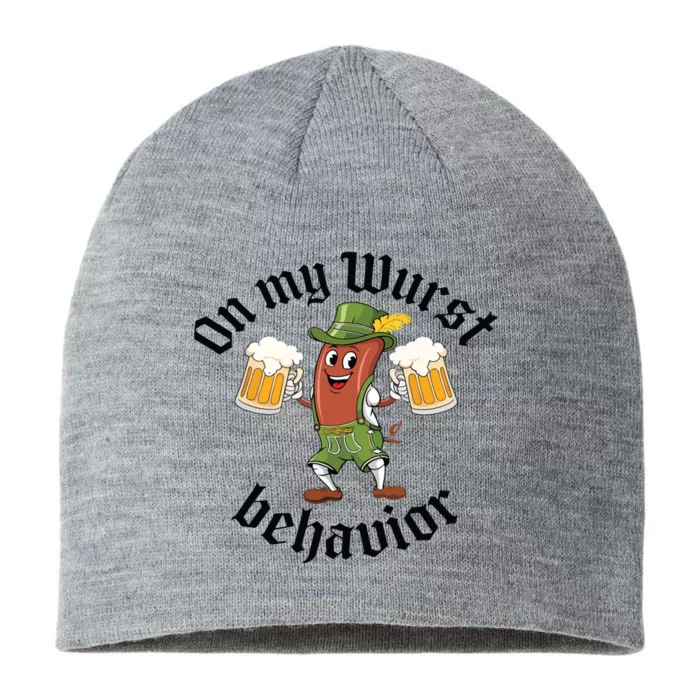 Oktoberfest On My Wurst Behavior Funny German 8 1/2in Sustainable Knit Beanie