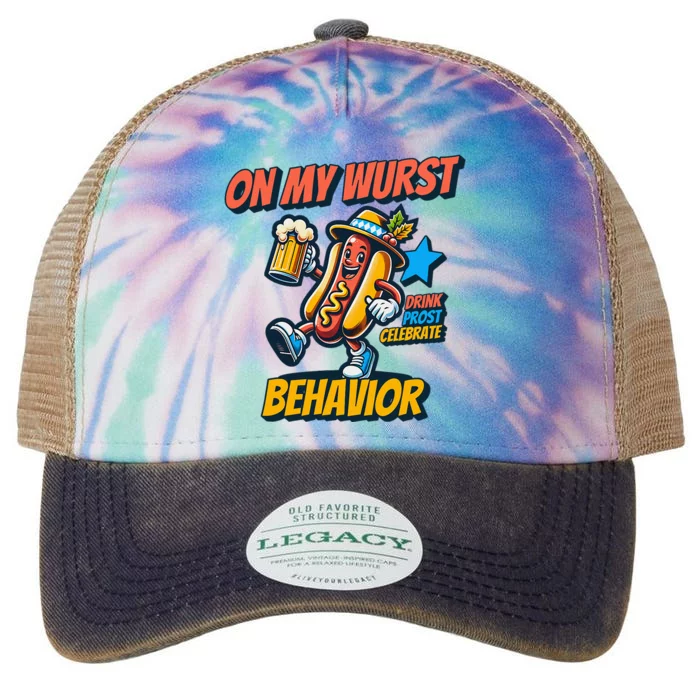 Oktoberfest On My Wurst Behavior German Drinking Party Legacy Tie Dye Trucker Hat