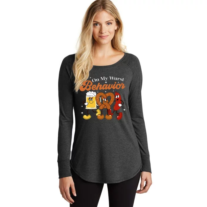 Oktoberfest On My Wurst Behavior Funny German Beer Bratwurst Women's Perfect Tri Tunic Long Sleeve Shirt