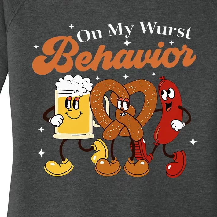 Oktoberfest On My Wurst Behavior Funny German Beer Bratwurst Women's Perfect Tri Tunic Long Sleeve Shirt