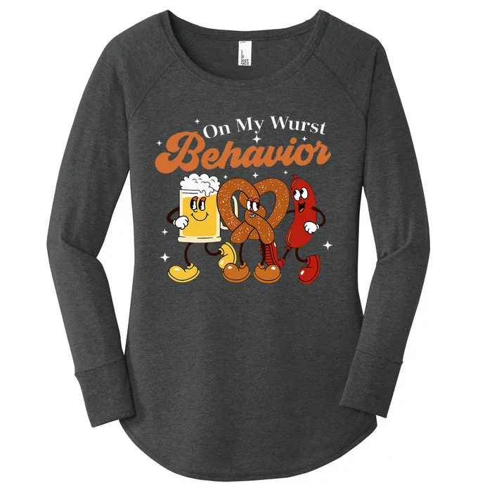 Oktoberfest On My Wurst Behavior Funny German Beer Bratwurst Women's Perfect Tri Tunic Long Sleeve Shirt