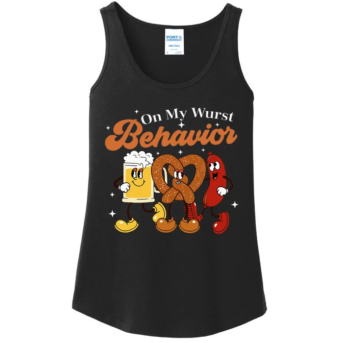 Oktoberfest On My Wurst Behavior Funny German Beer Bratwurst Ladies Essential Tank