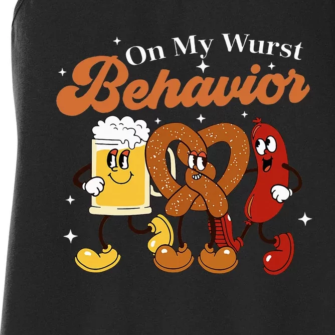 Oktoberfest On My Wurst Behavior Funny German Beer Bratwurst Women's Racerback Tank